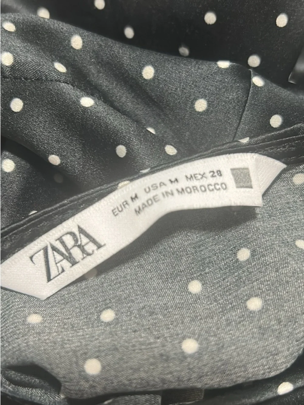 Zara black satin mid dress white polka dots size medium - side slit - Picture 3 of 4